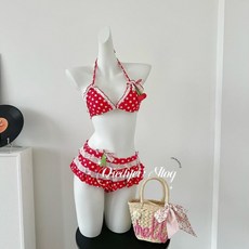 2025新款比基尼分體小櫻桃三件套ins風純欲少女可愛海邊度假泳衣, 櫻桃比基尼,l