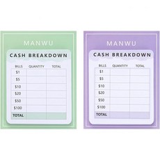 예산 계획자 여정을 위한 MANWU 2pcs 현금 분석 텔러 스티커 메모 패드 은행 슬립 봉투 시스템 액세서리 인출 저축 챌린지를