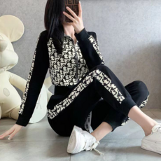 Skyciky 여성용 봄가을 긴팔 집업 트레이닝 세트 슬림핏 조거팬츠+와이드팬츠 조깅복 투피스 ZM1312