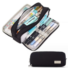 대용량 초 중등 고등 펜 파우치 필통, 1개, 블랙