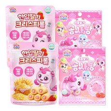 프린세스 캐치티니핑 한입 딸기 크리스피롤 40g + 캐치티니핑 새콤 딸기 솜사탕 8g 세트, 1세트, 48g, 한입 딸기 크리스피롤+새콤 딸기 솜사탕