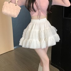 투니스 여성 하이웨이스트 프릴 레이스 플레어 A라인 밴딩 캉캉 스커트 속바지 포함
