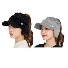 클리커스 여성 가을 겨울 골프 등산 모자 6종 2개, 블랙 + 그레이