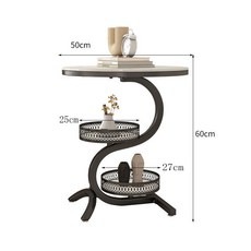 BB奶油風岩板茶几 輕奢客廳家用臥室小邊几 簡約沙發角几陽臺圓桌, 升級款：黑色架+雪山白 【直徑50】, 1個