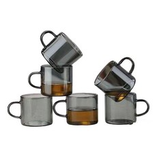 高硼硅玻璃茶水分離泡茶杯 胡桃木把手 設計, 1個, 透黑六杯,90ML, 透黑, 90ml