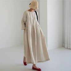 면 린넨 원피스 체형커버 롱스커트 루즈핏