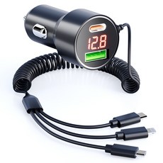 차량용 초고속 시거잭 충전기 75W, 2포트+3in1 고속 충전 케이블 2포트+3in1 고속 충전 케이블