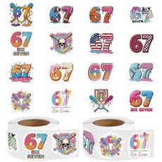 숫자 67 스티커 롤 1000개 떨어지는 아이스크림 도넛 스포츠 67가지 스티커 8가지 디자인 파티 선물 라벨 봉투 간식 가방용 (롤당 500개), 숫자 67 스티커 롤 1000개, 떨어지는 아이스크림
