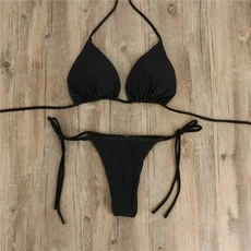 야옹야옹여름 새로운 플래시 스팽글 비키니 수영복 여자 패션 솔리드 컬러 섹시 슬림 숙녀 두 조각 수영복 2 조각 세트 여자, 검정색, S
