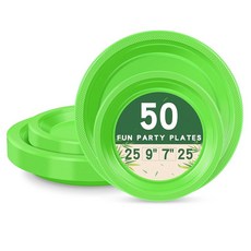 LANLISA 파티용 레드 플라스틱 접시 50개 63.5-22.9cm(25-9인치) 및 63.5-17.8cm(25-7인치) 케이크 디저트 플라스틱 디너 접시 포함 파티 용품, Lime Green