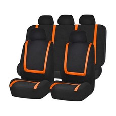 FALVFUN Car Seat Covers Full Set Soft Breathable Stylish Vehicle Front and Rear Split Bench Prote, Black/Orange