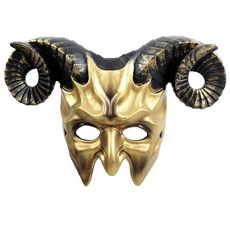 MCJC Devil 염소 뿔 마스크 할로윈 코스프레 소품 성인용 하프 페이스 가장 무도회 4가지 색상 232298, 골드, 1개