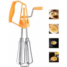 Jerliflyer Beaters 핸드 크랭크 스테인리스 스틸 수동 믹서 반자동 푸시 로터리 휘스크 블렌더로 빠른 회전으로 크림 오렌지 을 만듭니다, orange