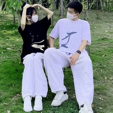 해피유통 남여공용1+1 서로 다른 커플룩 여름옷 반팔 디자인 티셔츠 jhljq