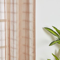 DFMEI 跨境亞馬遜 田園風網格繡花窗紗臥室客廳薄紗窗簾成品布藝窗紗, 淺咖色