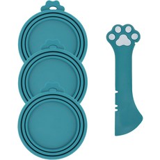DORUI 애완동물 캔 오프너 및 3개 고양이 사료 뚜껑 범용 BPA 프리 실리콘 커버 개 사료용 다기능 습식 스푼다크 블루