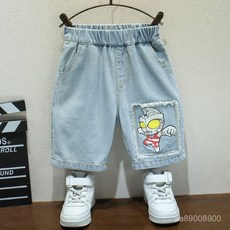 男童短褲2025新款夏季薄褲子兒童外穿五七分牛仔褲小孩奧特曼衣服
