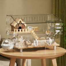 YAPOGI 꾸미기 풀세트 대형 호화 대형 햄스터집 아크릴 하우스 고급 빌라 햄스터 케이지, 1개, 스타일 A