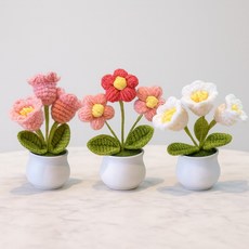 도모아 안 물 뜨개 줘도 화분 니트 정원 예쁜 미니 뜨개꽃, 1개, 핑크 샤프란