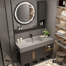 화장실 하부장 호텔식 벽걸이 욕실 인테리어 건식 세트, 1개, 60 슬레이트 원형 거울