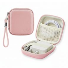 더심플러 USB 케이블 충전기 선정리 한번에! 미니 컬러 선 정리함 스트랩 손 끈 있는 핸드폰 휴대폰 충전기선 선정리 케이스 해외여행 필수품 준비물 소형 디지털 보관 파우치, 1개, 핑크(스트랩)