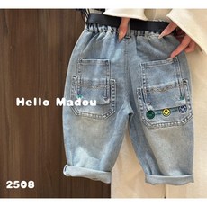 童趣小姐 童裝牛仔褲/長褲 藍色笑臉口袋 休閒中性童裝 秋冬百搭