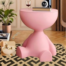 별빛 오월날 인형모양 사이드 테이블 미니 원형 수납 협탁, 핑크