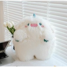 可愛抱枕毛絨玩具抱睡公仔長毛怪獸娃娃女生牀上睡覺玩偶生日禮物, 1個, 白色:25