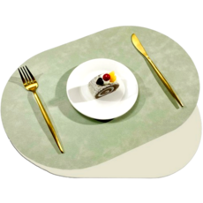 겸손샵 가죽 방수 식탁테이블매트, 2개, 아보카도 그린 / 아이보리