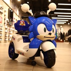 유아용 스쿠터 어린이용 오토바이 블루 레드 소닉캐릭터 세발자전거 충전식 원격 제어 장난감 자동차, 전기 구동, 블루투스 음악 조명 고급형 소닉블루, 1개