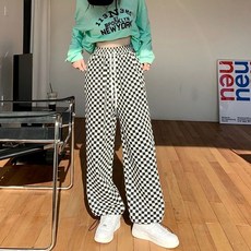 투니스 여성 체크 캐주얼 긴바지