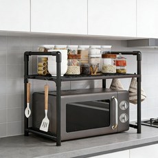 선반 주방 전자레인지 수납 선반 공간활용 정리대, 블랙, 2단