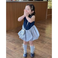 女童無袖洋裝 韓系童裝 背心裙 夏季兒童連衣裙 寶寶花苞裙 拼色公主裙