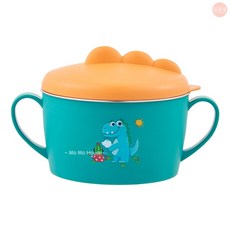萌萌屋 【台灣現貨】不鏽鋼碗 嬰兒不鏽鋼碗保溫碗 餵食碗 寶寶餐具 寶寶湯匙 恐龍餵食碗, 1個, 恐龍不鏽鋼兒童碗(綠色)
