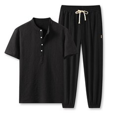 Wooilsin Ranma 男士亨利領上衣和下裝訓練家居服套裝