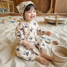 아이레빗 국내생산 아기 유아 미술가운 방수 전신 문센 촉감놀이 모래놀이, 판다