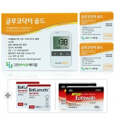 글루코닥터 골드 혈당계 풀세트(측정기+시험지 200매+침 200개+솜 200매), 1세트, AGM-512S