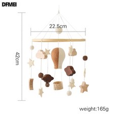 QRU 北歐風滿天星牀鈴 嬰兒牀搖鈴牀鈴 手工鉤針木質嬰兒房掛件, 1個, 熱氣球星月牀鈴 棕色