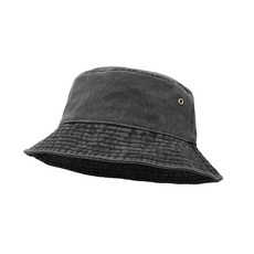 버킷 모자 넓은 챙 워싱 데님 면 아웃도어 햇빛 차단 모자 플랫 탑 캡 낚시 하이킹 해변 스포츠용 블랙.
