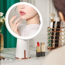 바투하루 화장대 무선 LED 조명 원형 탁상 거울, 화이트