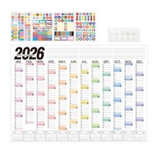 2026년 전체 연도를 볼 수 있는 달력 플래너 벽걸이형 74x52.5cm 크기 홈 오피스와 호환, 1세트, 펜케 이란