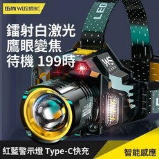 WUSHANC 鎖射白激光 鷹眼變焦頭燈 智能感應 Type-C快充, 1個, 激光炮【變焦伸縮+揮手感應】比汽車大燈亮,普亮【38000K】慢充款-待機39天