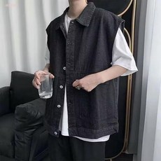 男士牛仔工裝背心外套