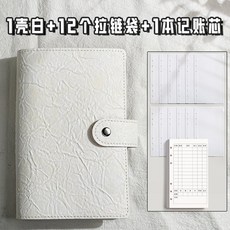 A6 活頁收納冊 零錢票根存錢本 日常開支明細記賬本, 1個, 極簡白,1外殼+12個拉鏈袋+1本記賬替芯