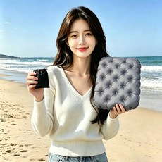 샤이닝포인츠 캠핑 기내용 휴대용 에어 방석, 그레이 그레이