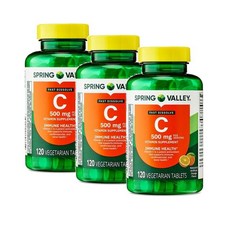 스프링밸리 비타민C 500mg 오렌지맛 이뮨 헬스 Spring Valley Vitamin C Fast Dissolve, 3개, 120정