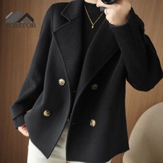 POMTOR 여성 가을 겨울 빅사이즈 카디 자켓 숏 팔렛트 칼라 울 자켓