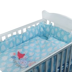 ViVibaby【台灣現貨2色 MIT】夢幻森林嬰兒寢具五件組 寢具 嬰兒床 護圈 床包 護圍 枕頭, 藍色