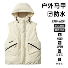 連帽工裝馬甲外套 绗棉美式復古機能風多口袋短款棉服 運動保暖棉大衣短版馬甲背心