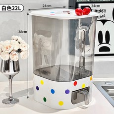 米桶 高顏值家用防蟲防潮米桶 食品級米缸 五穀雜糧儲存罐 按壓大容量米桶 儲米桶 米缸 米箱 儲米箱, 大號白色+波點貼紙, 1個